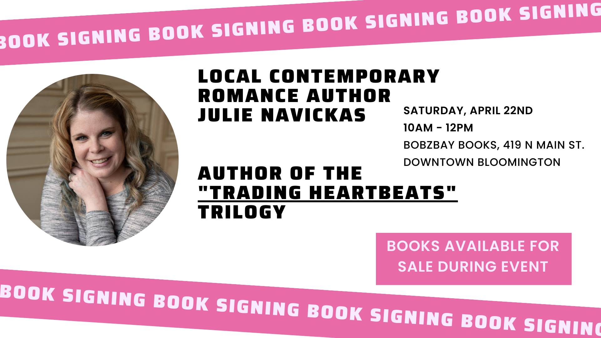 Local Contemporary Romance Author Julie Navickas Book Signing at Bobzbay Books