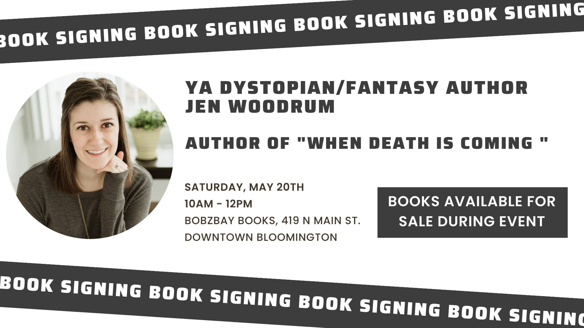 Local Young Adult Dystopian Fantasy Author Jen Woodrum Book Signing at Bobzbay Books