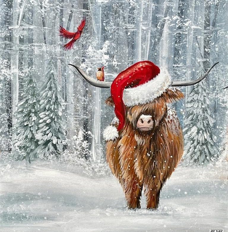 Art at the Bodega-Santa Highland Cow Canvas at the Vineyard