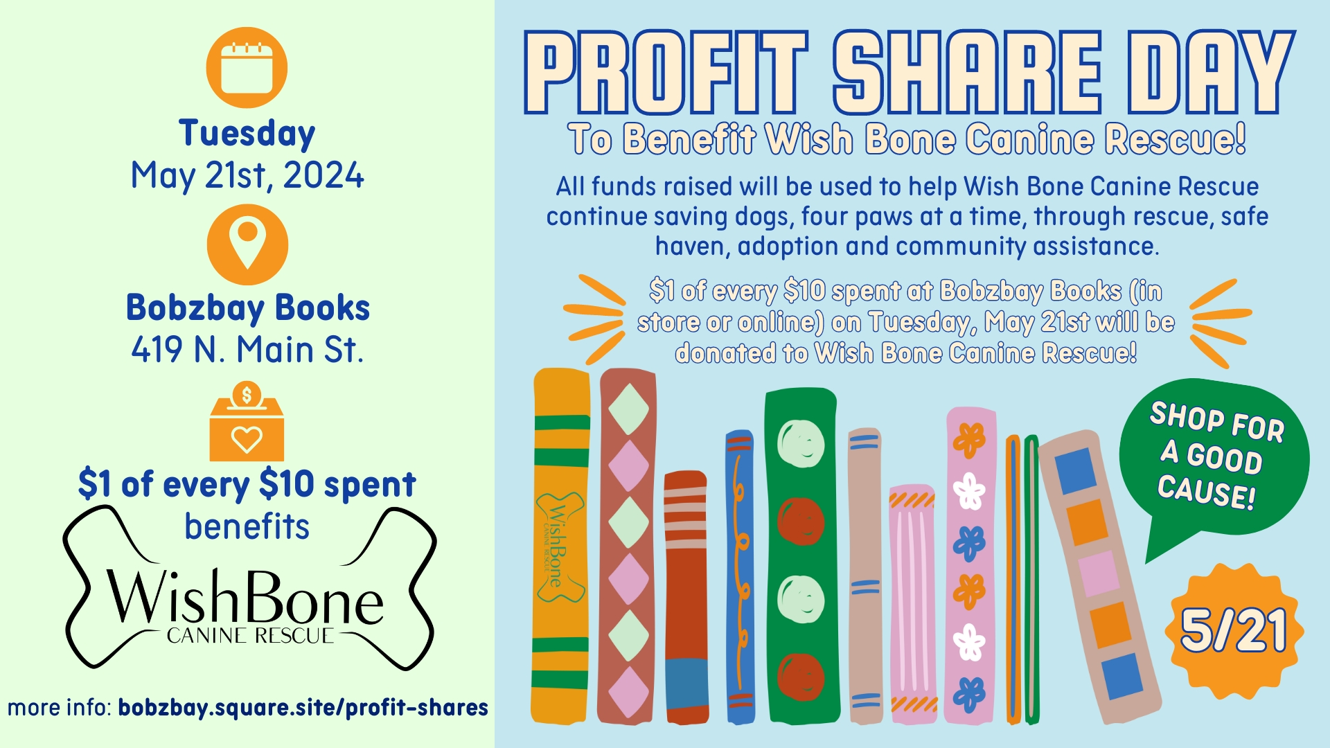 Profit Share Day Benefitting Wish Bone Canine Rescue at Bobzbay Books