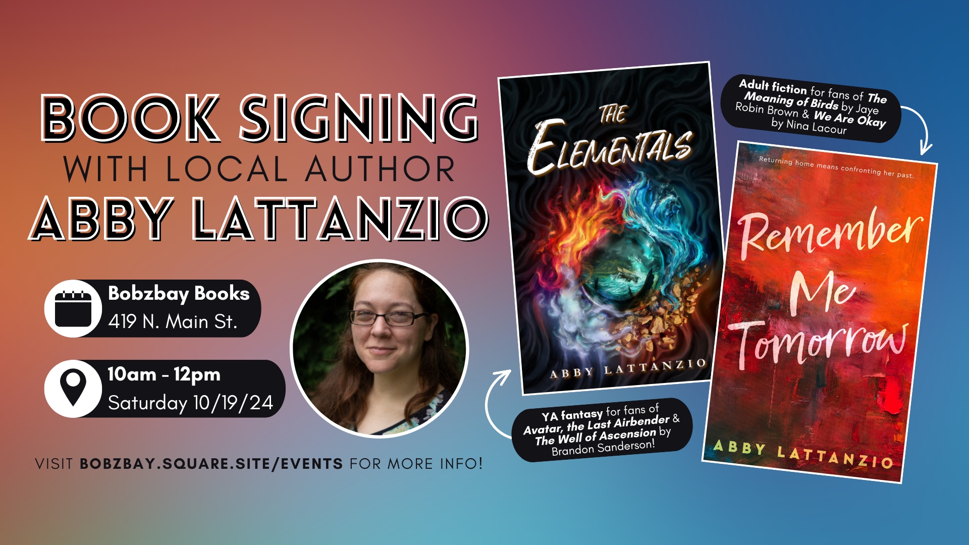 Book Signing with Local Author Abby Lattanzio at Bobzbay Books
