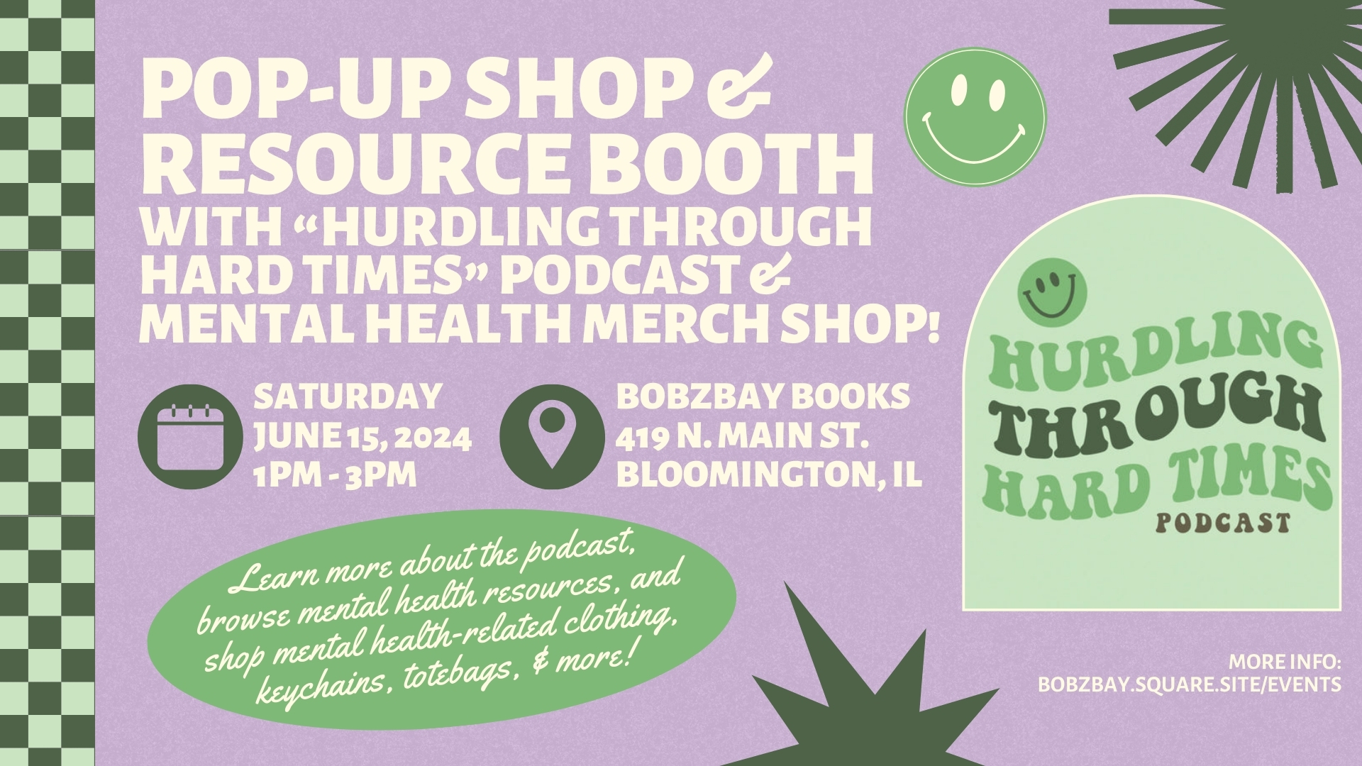 Pop-Up Shop & Mental Health Resource Booth with Hurdling Through Hard Times Podcast at Bobzbay Books