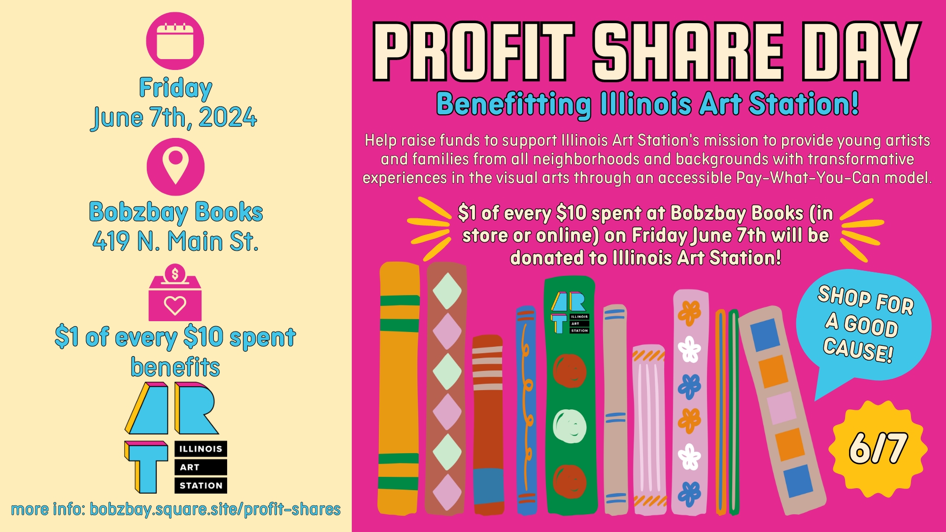 Profit Share Day Benefitting Illinois Art Station at Bobzbay Books