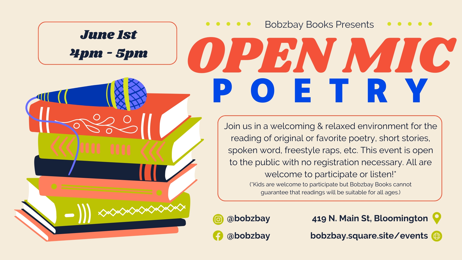 June Open Mic Poetry at Bobzbay Books