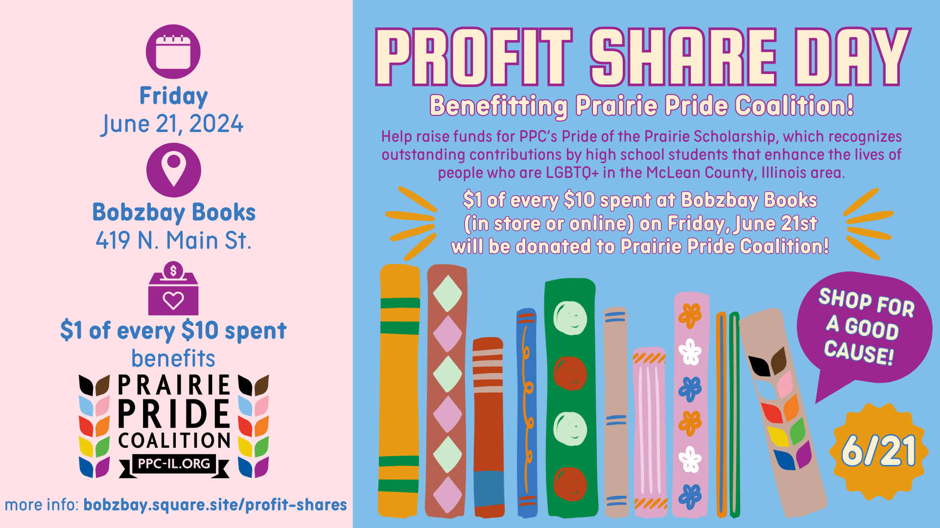 Profit Share Day Benefitting Prairie Pride Coalition at Bobzbay Books