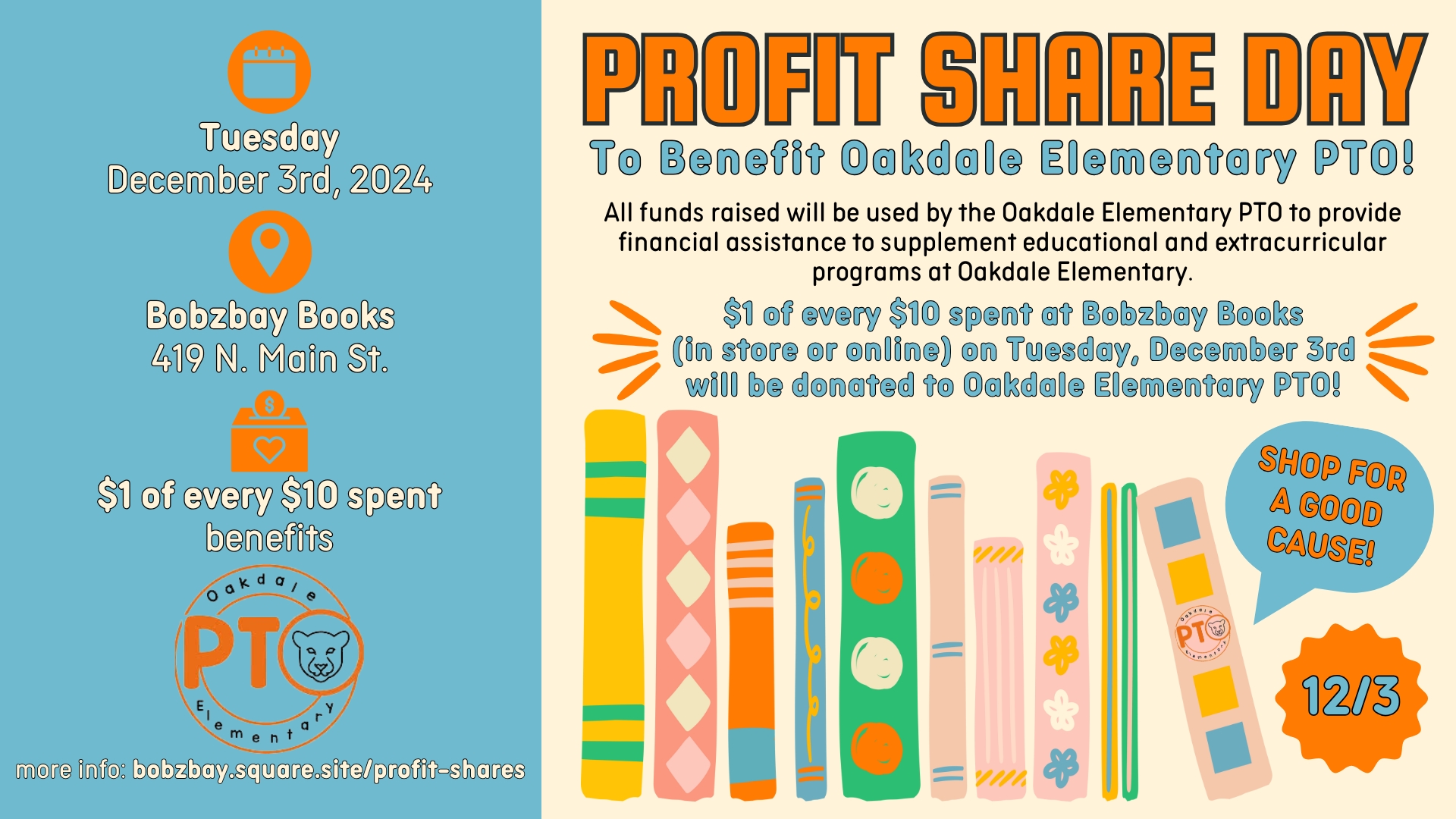 Profit Share Day Benefitting Oakdale Elementary PTO at Bobzbay Books