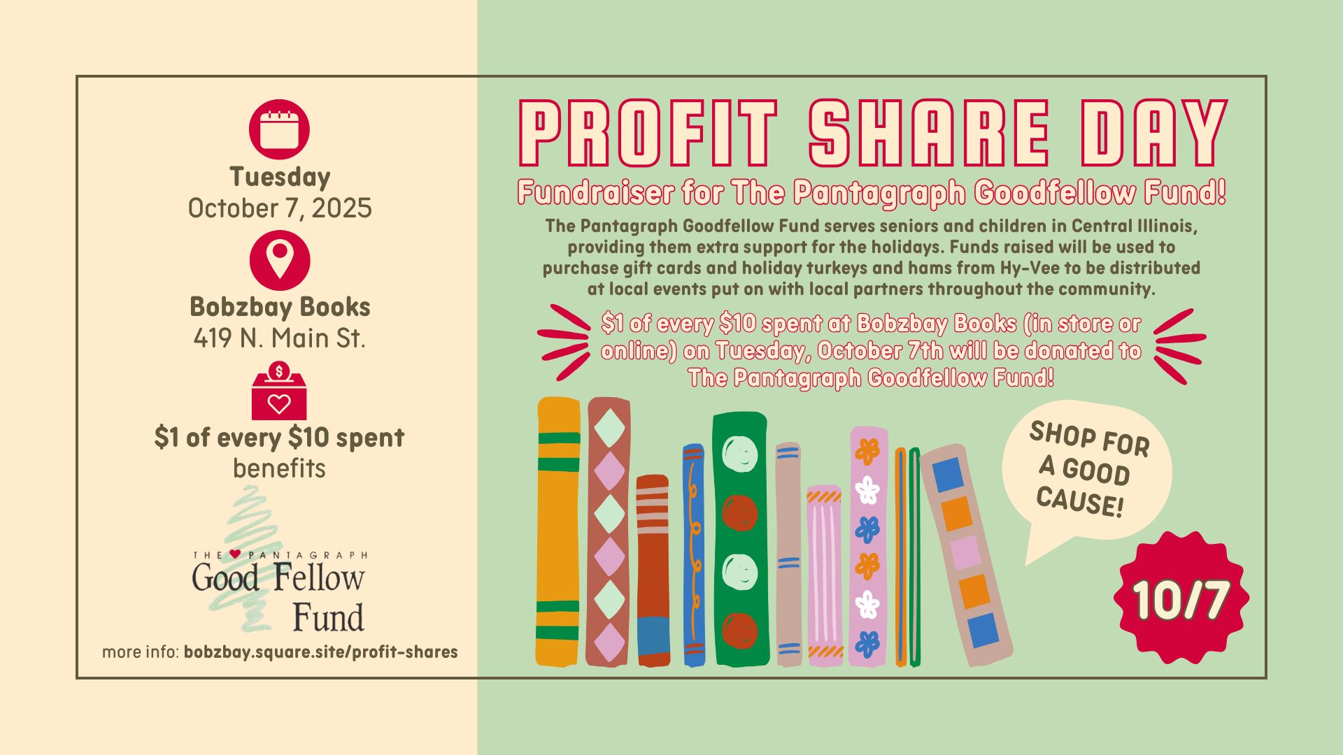 Profit Share Day Fundraiser for The Pantagraph Goodfellow Fund at Bobzbay Books