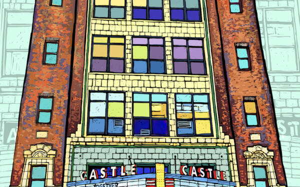 VisitBN Slow Art Day Sticker Project Carolina Rodriguez Castle Theater in Normal, IL
