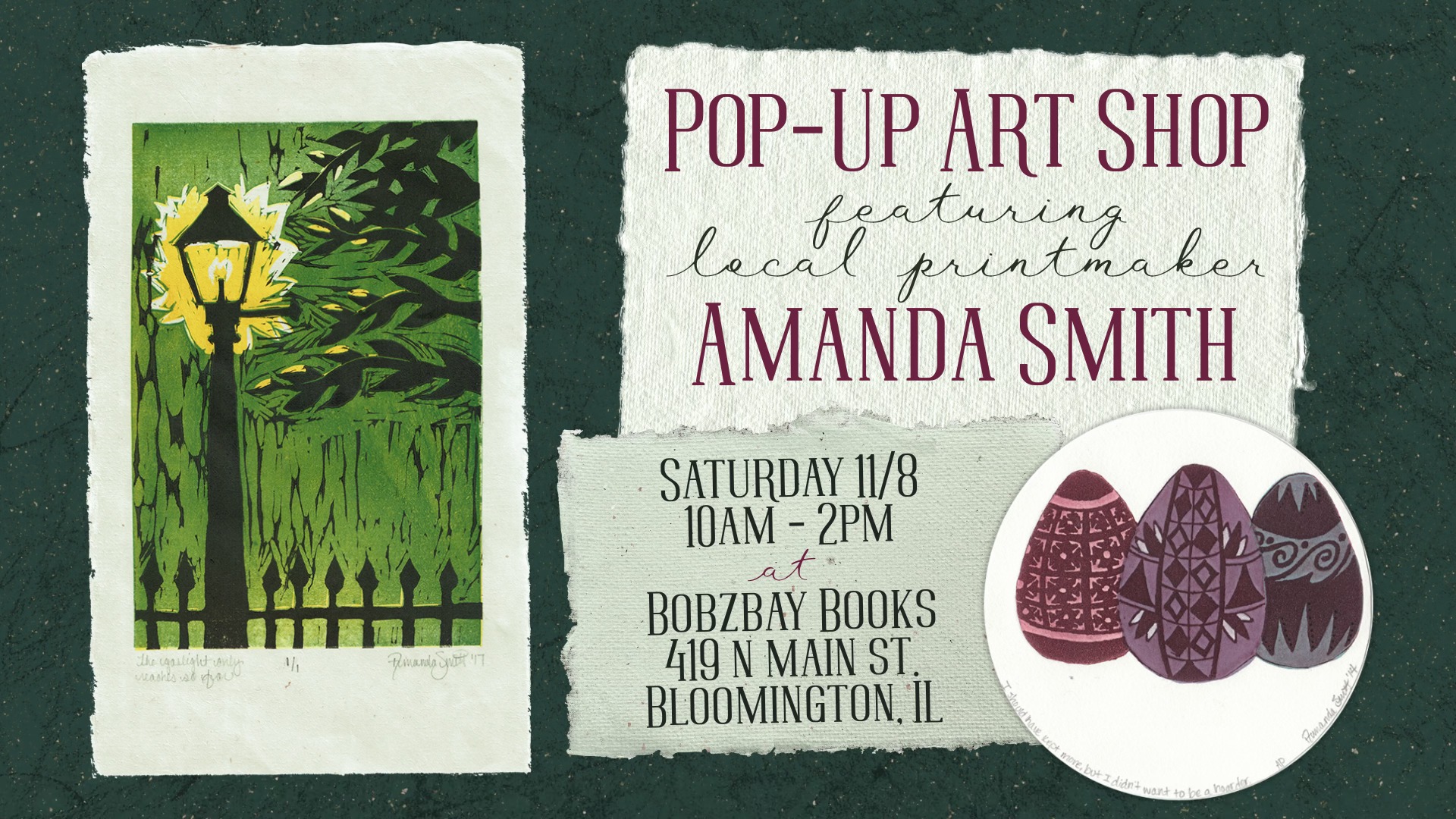 Pop-Up Art Shop with Artist & Printmaker Amanda Smith at Bobzbay Books